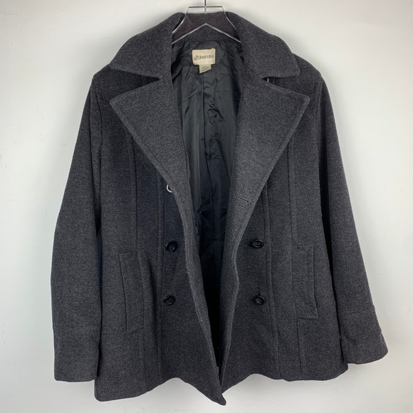 ST. JOHN'S BAY — Gray Cashmere Wool Blend Pea Coat - Picture 8 of 8